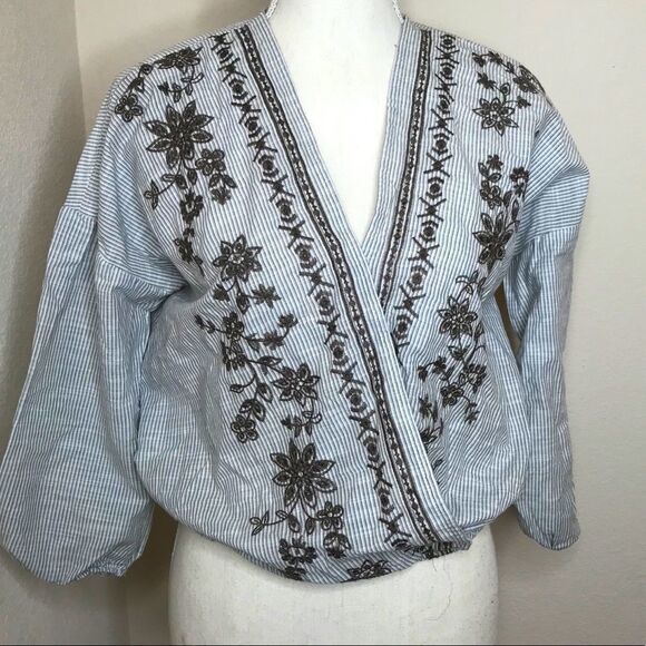 Cropped striped surplice wrap blouse - Picture 1 of 6